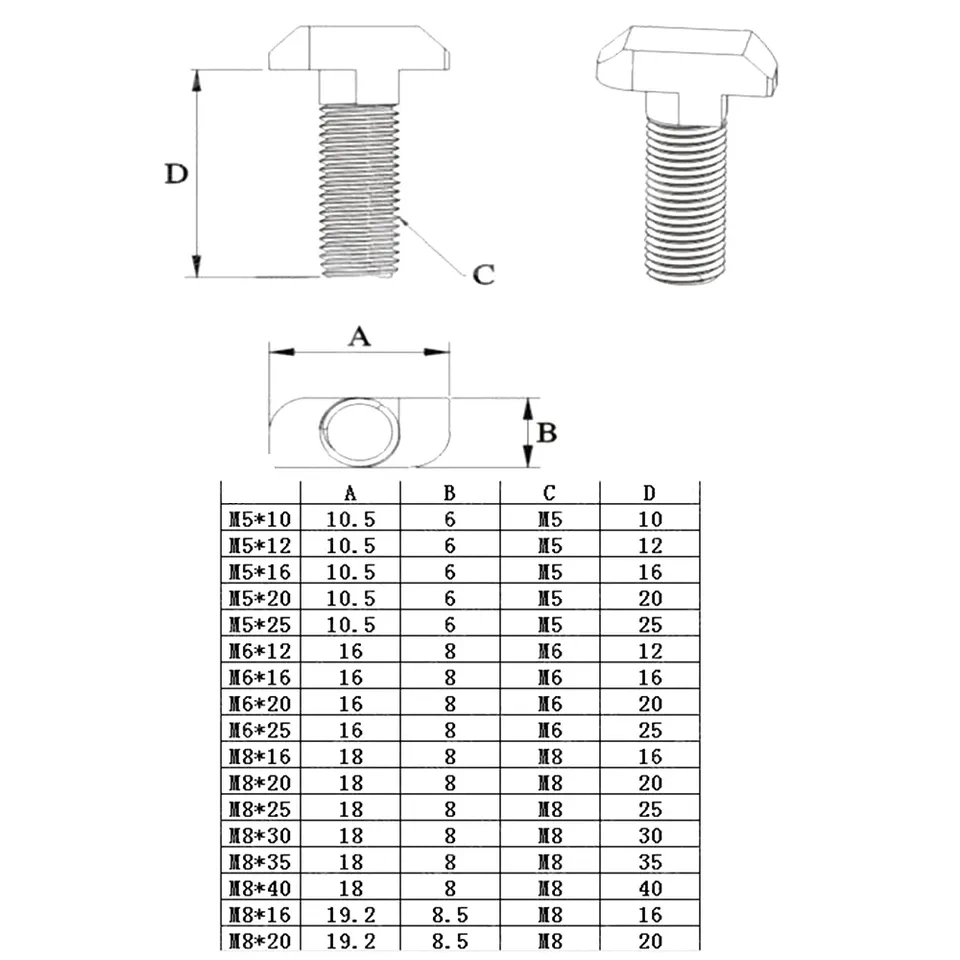 Black Oxide T-Bolt T Type Bolt T-Head Bolt 45# 35# Thead Head Hammer Bolt